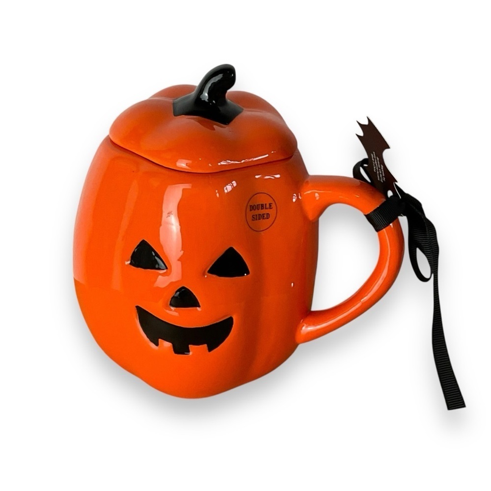 Rae Dunn Mug Beware Pumpkin Jack O Lantern Orange Black Halloween Coffee Cup NWT
